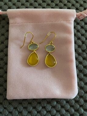 Anthropologie Gold-Tone Yellow & Blue Drop Stone Dangle Earrings